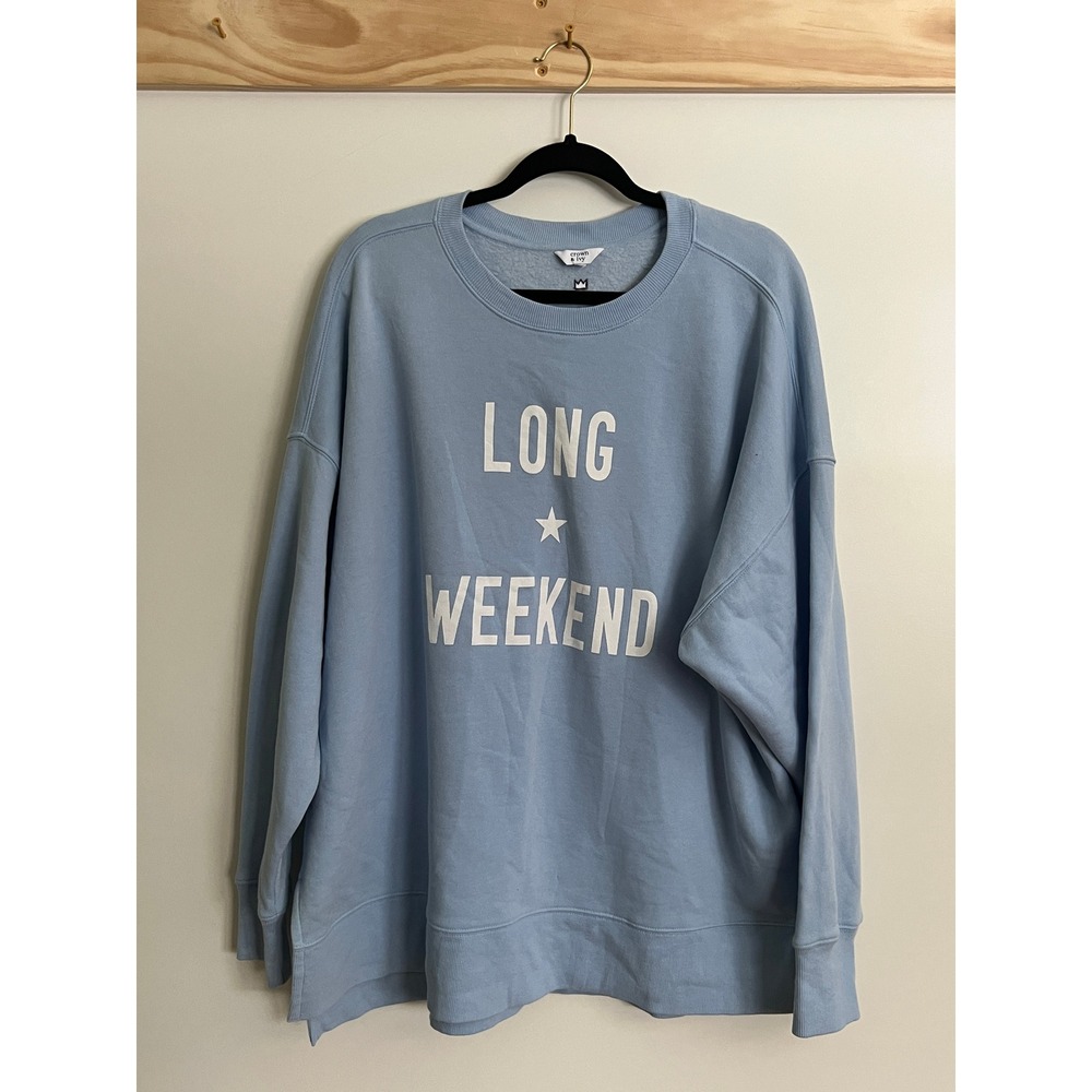 Crown & Ivy Oversized Crewneck Sweatshirt Long Weekend Blue Women Size 3X